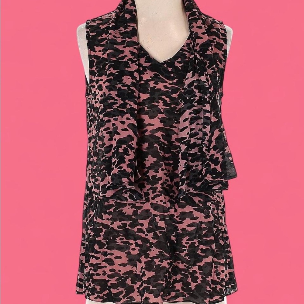 CAbi Pink and Black Sleeveless Cowl Neck Tank